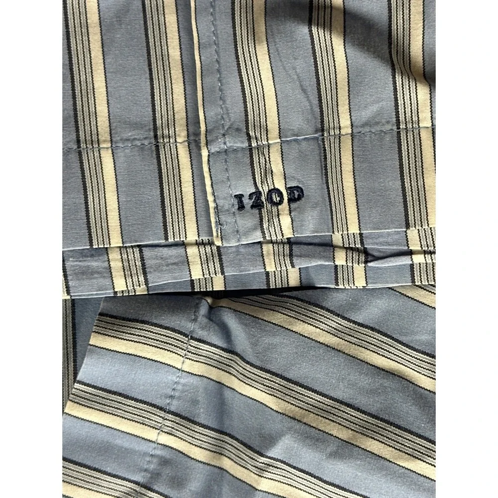 Y2K IZOD Button Front‎ Shirt Men XXL Blue White Striped Cotton Short Sleeve Work